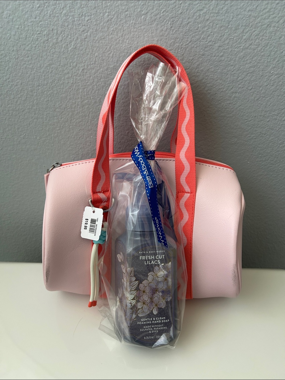 Bath & Body Works Pink Barrel Tote with Coral Accent Straps & Hand Soap NWT